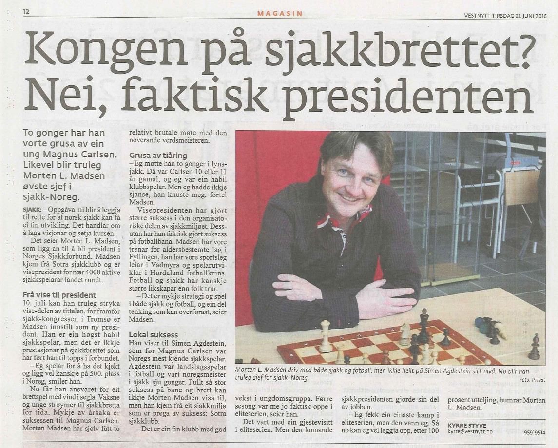 Faksimile av oppslag i Vestnytt 21.06.2016